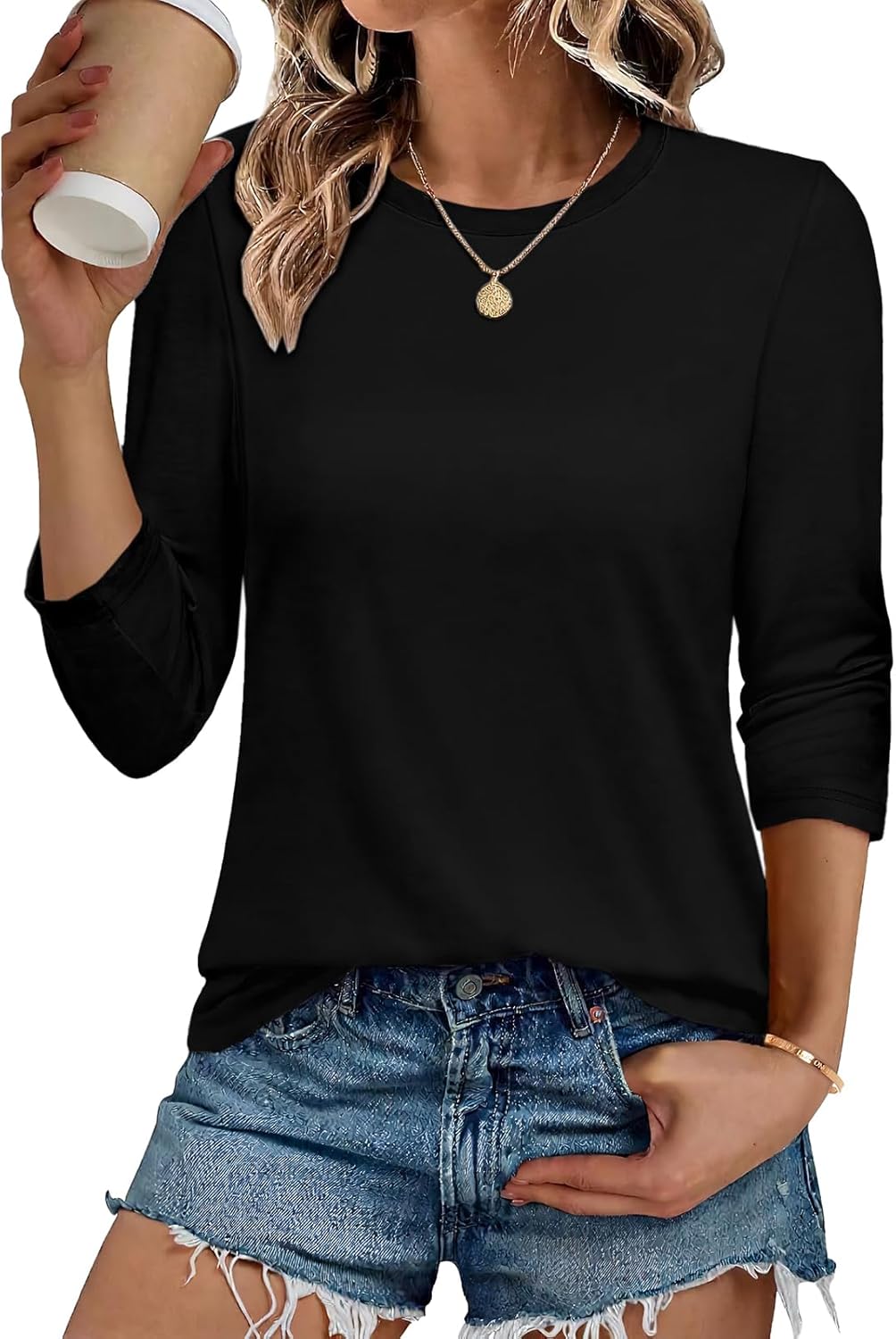 CHICGAL Women 3/4 Sleeve Shirts Casual Dressy Crew Neck Tunic Tops Basic Blouse Loose Fit