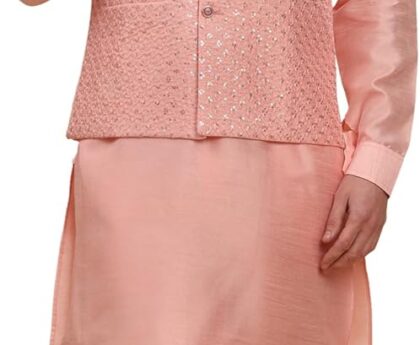 Pro-Ethic Style Developer Mens Indian Traditional Silk Kurta Set With Jacket For Men Floral Design (C-111)