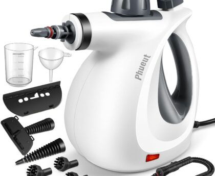 Pressurized Handheld Multi-Surface Natural Steam Cleaner with 12 pcs Accessories, Multi-Purpose Steamer for Home Use, Steamer for Cleaning Floor, Upholstery, Grout and Car (Grey)