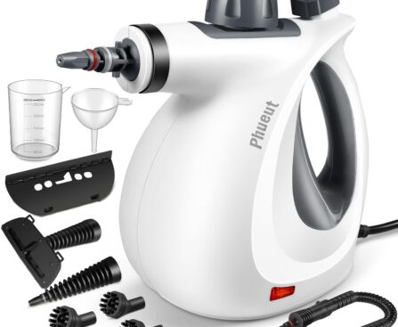 Pressurized Handheld Multi-Surface Natural Steam Cleaner with 12 pcs Accessories, Multi-Purpose Steamer for Home Use, Steamer for Cleaning Floor, Upholstery, Grout and Car (Grey)