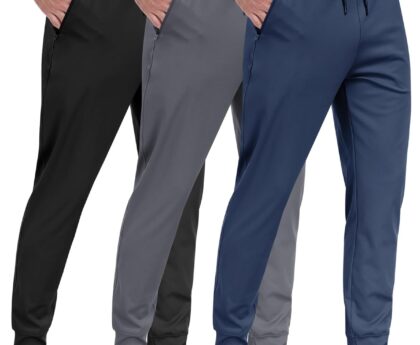 3 Pack Men’s Sweatpants with Zipper Pockets,Workout Gym Traning Track Joggers Pants for Men Running Jogging Pants
