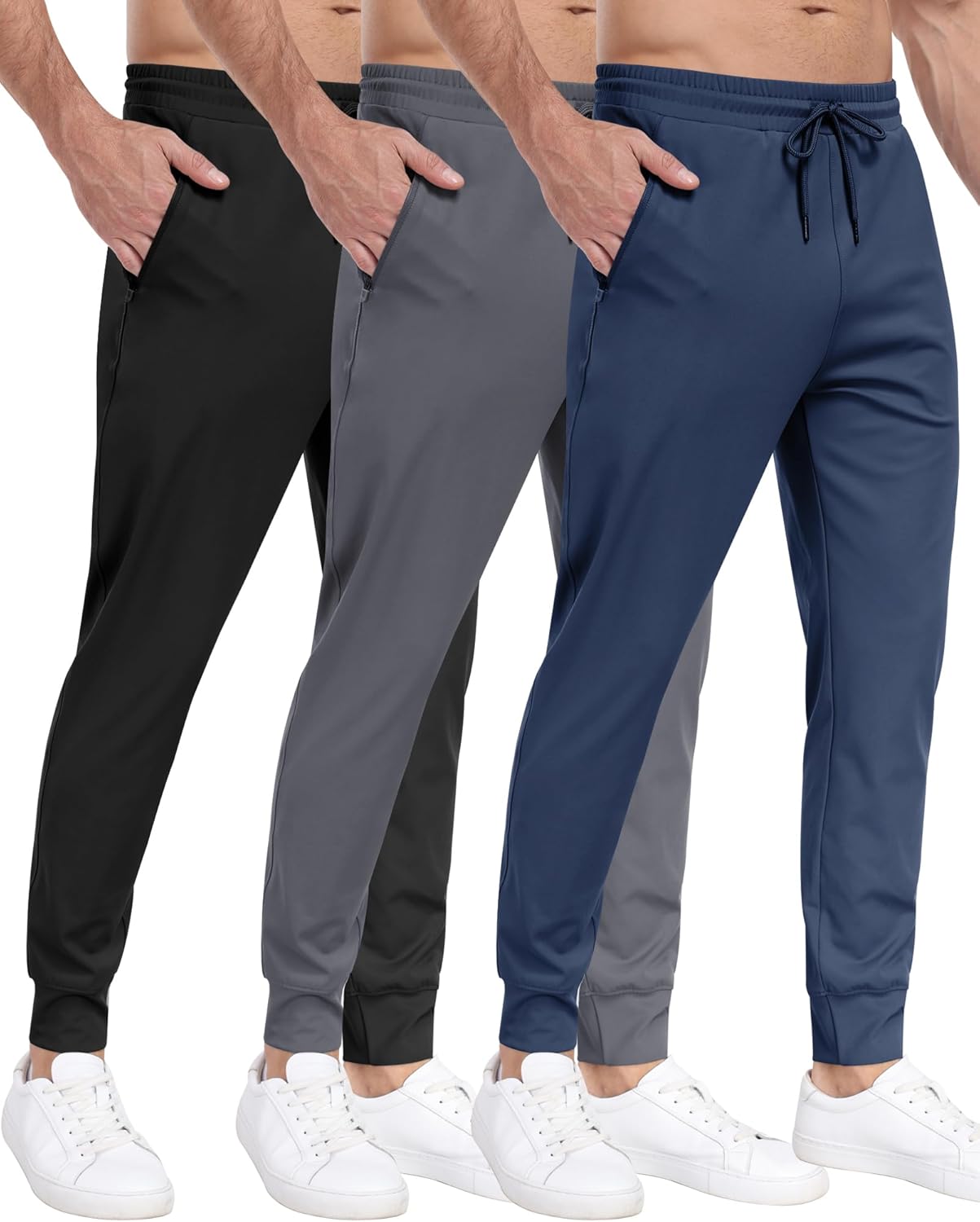 3 Pack Men’s Sweatpants with Zipper Pockets,Workout Gym Traning Track Joggers Pants for Men Running Jogging Pants