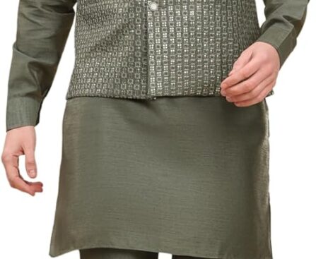Pro-Ethic Style Developer Mens Indian Traditional Silk Kurta Set With Jacket For Men Floral Design (C-114)