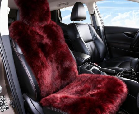 OGLAND Sheepskin Fur Car Seat Covers, Universal Size Australian Long Wool Car Seat Cushion for Adult Man Women, 1 Piece Seat (Burgundy/Dark Red)