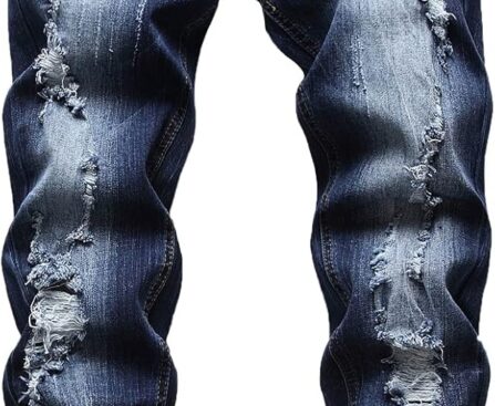 JUNBAOSS Men’s Slim Fit Stretch Jeans Ripped Skinny Jeans for Men, Distressed Straight Leg Fashion Comfort Flex Waist Pants