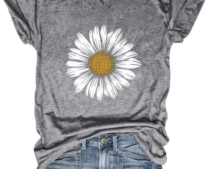 Women’s T-Shirts V-Neck Dragonfly Tee Cute Summer Graphic Shirts Vintage Boho Flowers Short Sleeve T Shirt