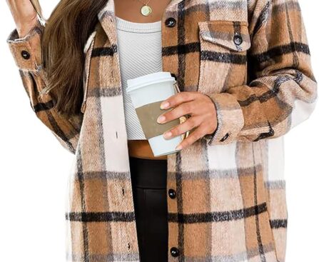 AUTOMET Womens Fall Outfits Fashion Clothes Shackets Flannel Plaid Button Down Long Sleeve Shirts Jackets