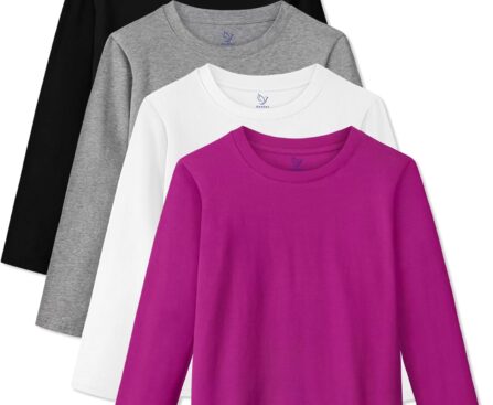 4 Pack Girls Long Sleeve Shirts Soft Cotton Long-Sleeve T-Shirts Tagless Basic Tees for Teen Girls Youth