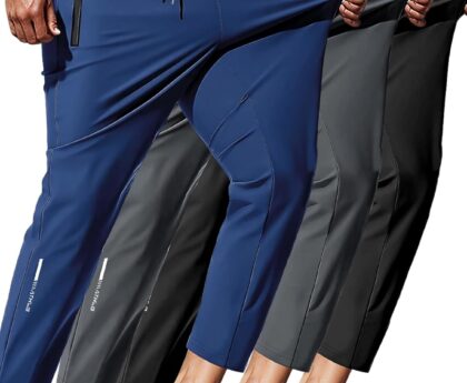 3 Pack Men’s Quick Dry Sweatpants for Running, Gym Training – Lightweight Stretch Jogging Pants with Zippered Pockets