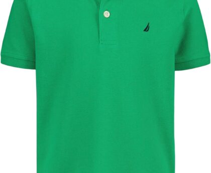 Nautica Boys’ Short Sleeve Anchor Polo, Button Closure, Soft & Comfortable, Pique Fabric
