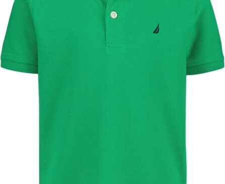 Nautica Boys’ Short Sleeve Anchor Polo, Button Closure, Soft & Comfortable, Pique Fabric