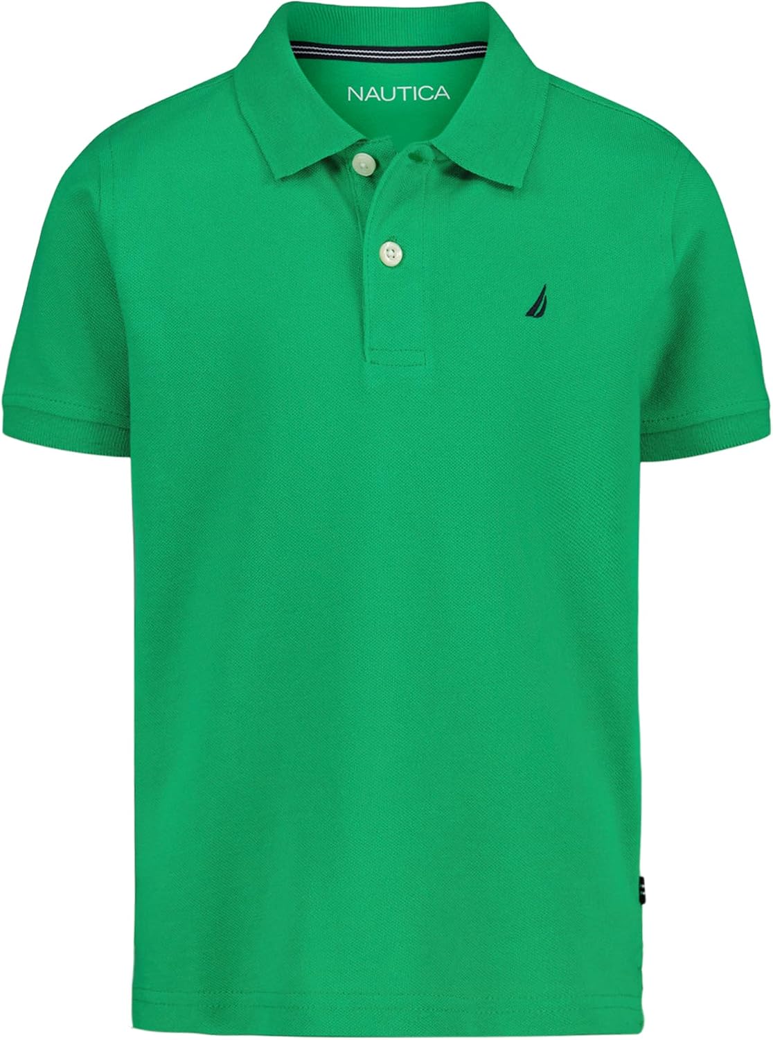 Nautica Boys’ Short Sleeve Anchor Polo, Button Closure, Soft & Comfortable, Pique Fabric