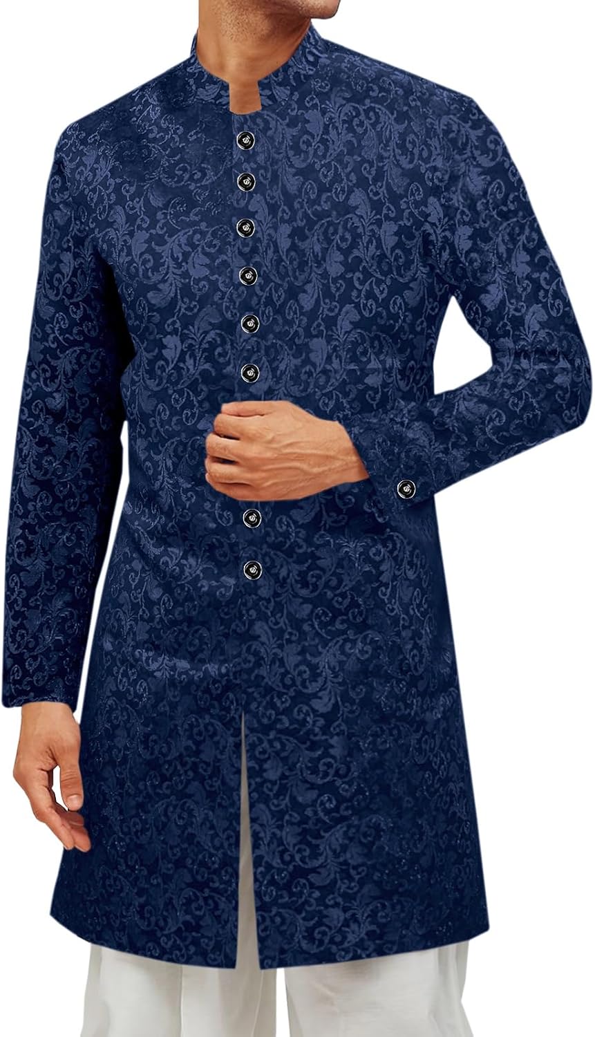 Runcati Mens Kurta Sherwani Coats Kaftan Indian Ethnic Royal Suits Mandarin Collar Wedding Festive Party Blazer