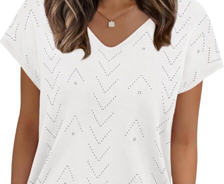 WIHOLL Short Sleeve Sweater for Women V Neck Trendy Cute Tops Business Casual Outfits Cap Sleeve