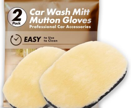 Car Wash Mitt – Ultra-Soft Mutton Glove for Car Wash Kit – Gentle, Scratch-Free Cleaning for Safe Car Detailing & Paint Protection | Car Accessories | White | 2PCS – Japan Import