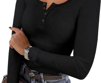 SAMPEEL Womens Long Sleeve Henley Shirts Slim Fit Tops 2025 Casual Fashion Outfits Basic Trendy T-Shirts Soft Clothing