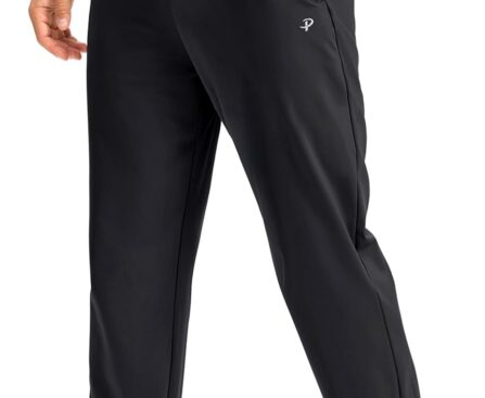 Pudolla Men’s Fleece Lined Sweatpants with Zipper Pockets Winter Warm Water Resistant Athletic Pants for Workout Running