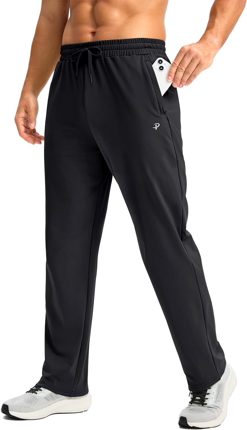 Pudolla Men’s Fleece Lined Sweatpants with Zipper Pockets Winter Warm Water Resistant Athletic Pants for Workout Running