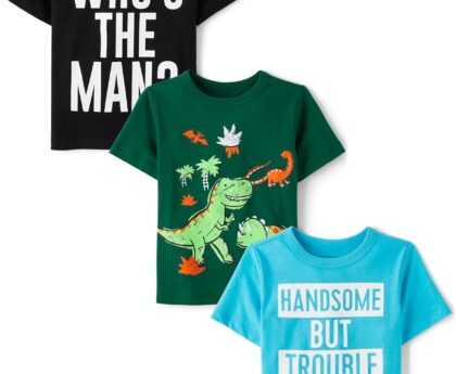 The Children’s Place Baby-Boys and Toddler Dino,Animals,Sharks Short Sleeve Graphic T-Shirts,3 Pack