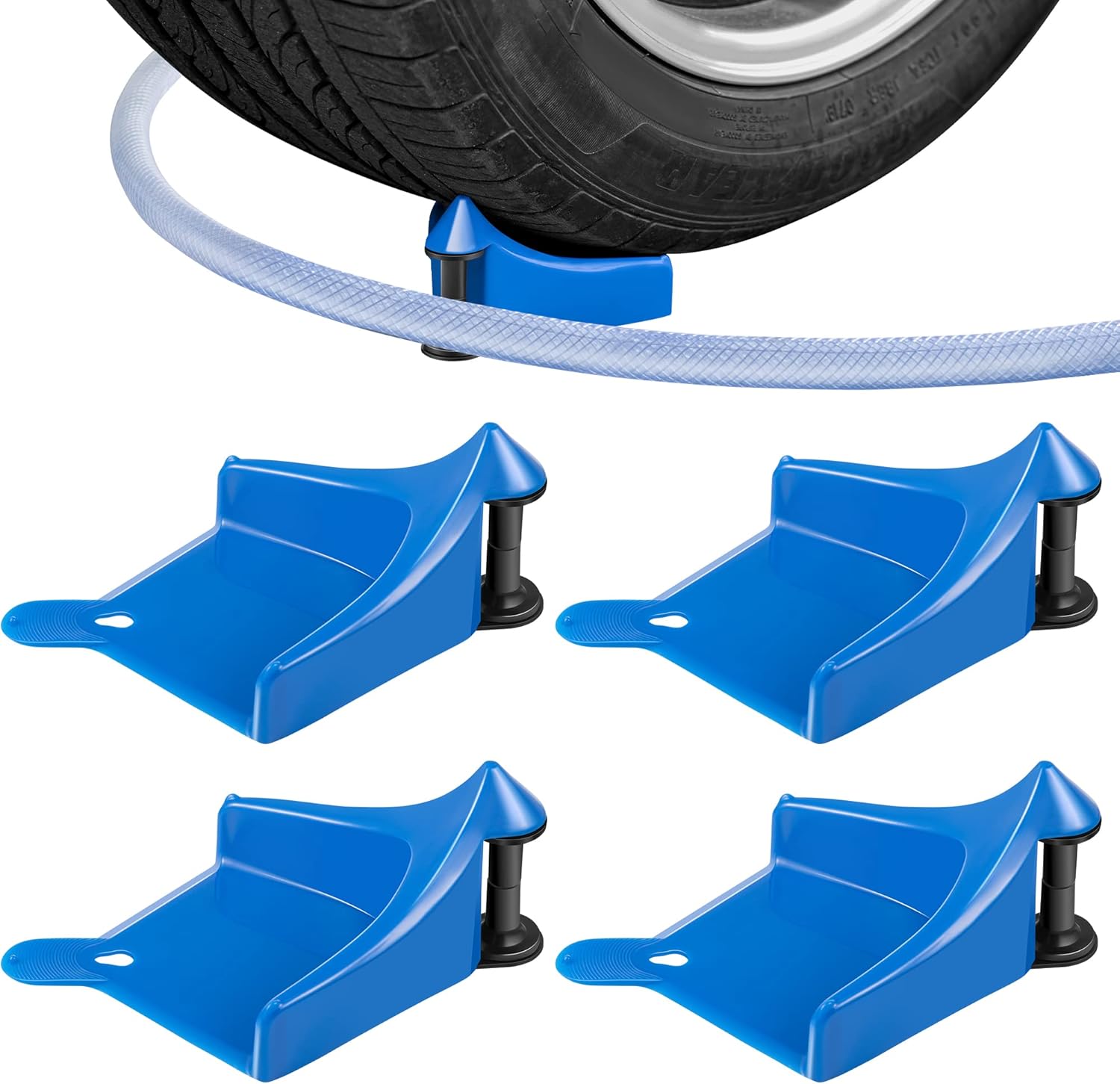 Dreyoo 4 Pcs Car Hose Guide, Tire Hose Roller for Car Washing, Detailing Tire Hose Guide Preventing Pressure Washer Hose Stuck Under The Wheels, Plastic Wash Tool to Avoid Snagging(Blue)