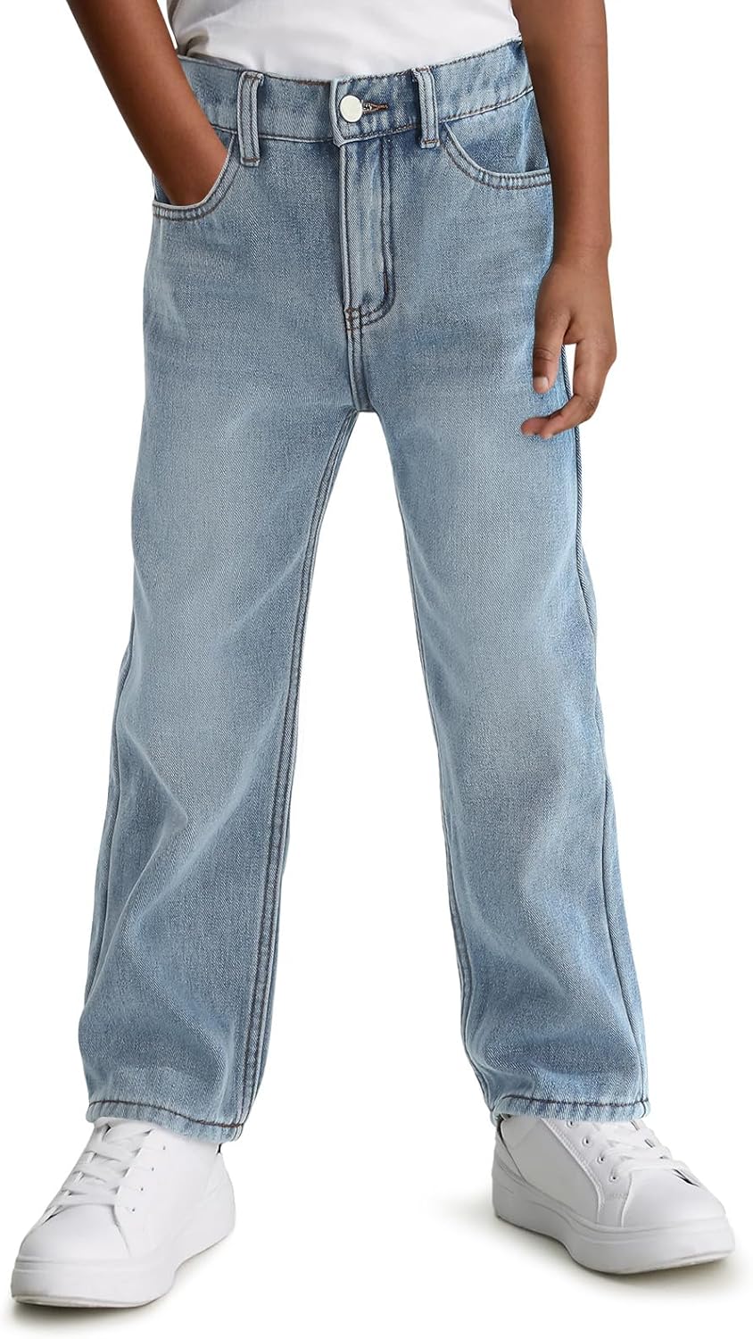 Haloumoning Boys Jeans Kids Fashion Fleece Lined Elastic Waist Denim Pants with Pockets 5-14 Years