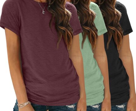 SUNBS Womens 3 Pack T-Shirts Short Sleeve Summer Tops Fashion Basic Tees Comfy Casual Vacation Outfits Workout Clothes 2025