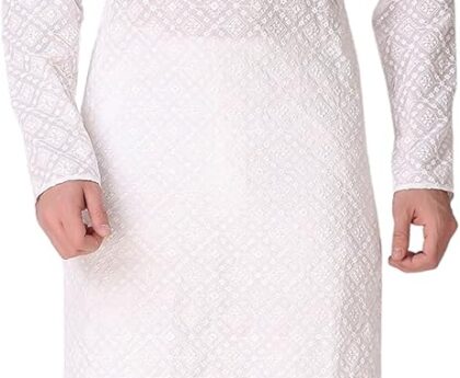 Elina fashion Men’s Cotton Kurta Pajama Set | Lakhnavi Chikankari Embroidered Indian Designer Diwali Traditional Wear