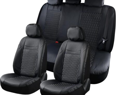 Coverado Car Seat Covers Full Set, 11 Pieces Universal Seat Covers for Cars, PVC Car Seat Cushions, Auto Car Seat Protectors for Front and Rear, Driver Seat Covers Fit for Most Vehicles Black