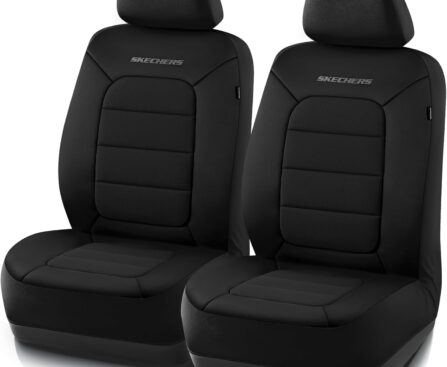 Skechers Memory Foam Car Seat Covers,Thick Cool Touch Fabric Seat Covers Front Seat Covers Airbag Compatible,Automotive Comfort Protection for Most Cars,Vans,Trucks,SUV,Black