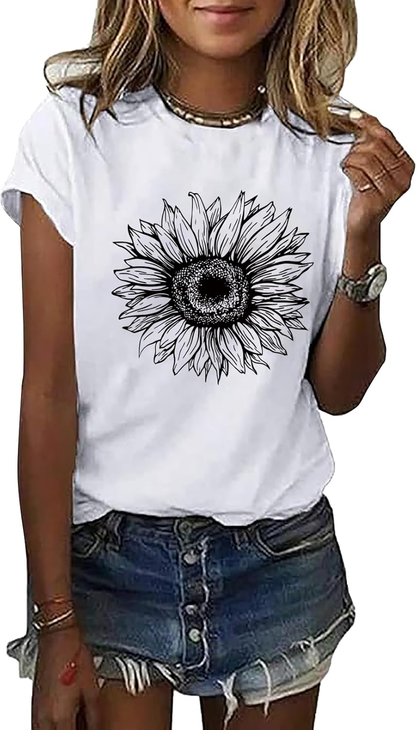 LOOKFACE Women Crewneck Cute Graphic Short Sleeve T Shirts