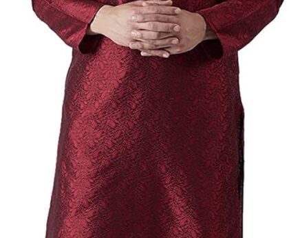 Sojanya (Since 1958 Men’S Maroon & Gold Silk Dhoti Kurta Set, Size 38