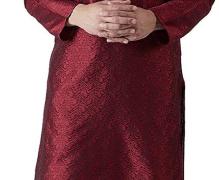 Sojanya (Since 1958 Men’S Maroon & Gold Silk Dhoti Kurta Set, Size 38