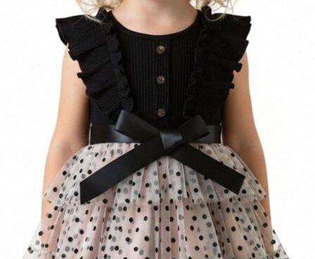 NNJXD Princess Girl Casual Dress Polka Dots Toddler Layered Tulle Kids Knit Clothing