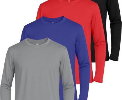 Real Essentials 4 Pack: Boys’ Mesh Long Sleeve Athletic T-Shirt – Kids Teens Youth Active Tees Running Tops (Ages 4-18)