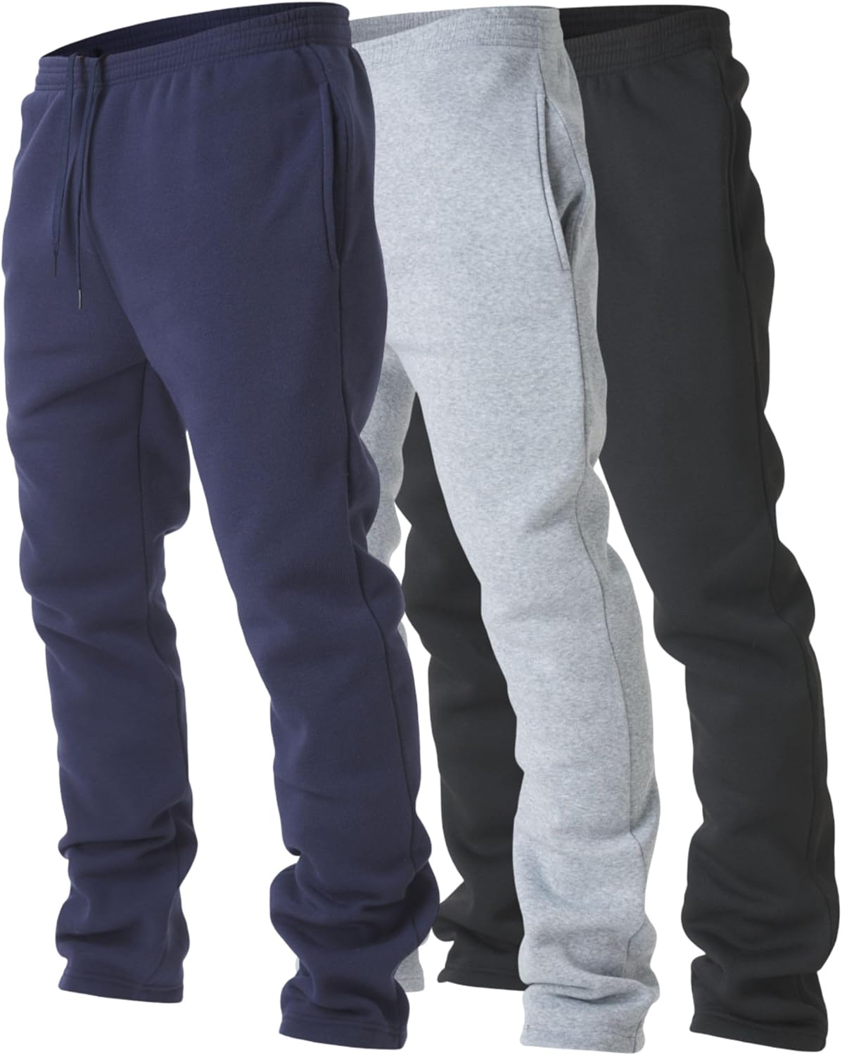 Ultra Performance 3 Pack Mens Fleece Wide Leg Sweatpants with Pockets, Open Bottom Workout Sweatpants for Men