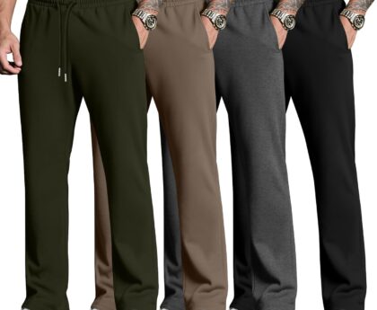 Neer 4 Pack Men’s Sweatpants Joggers with Pockets Open Bottom Gym Athletic Pants Baggy Workout Casual Running Clothing