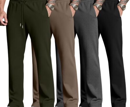 Neer 4 Pack Men’s Sweatpants Joggers with Pockets Open Bottom Gym Athletic Pants Baggy Workout Casual Running Clothing