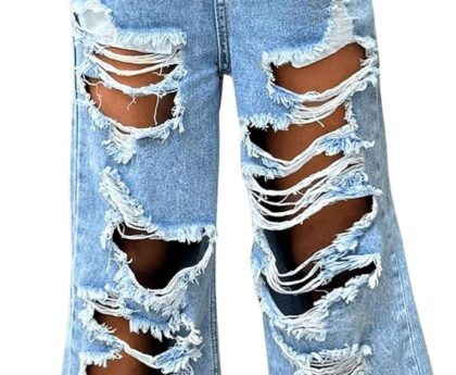 Floerns Girl’s Distressed Jeans Baggy Wide Straight Leg Y2k Ripped Denim Pants