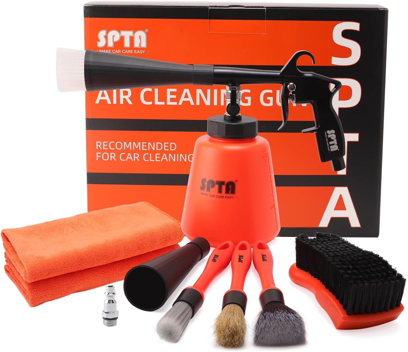 SPTA High Pressure Car Cleaning Gun, Cleaning Gun, Car Interior Washing Kit, Detailing Wash Gun with Metal Spinner for Seat Carpet Roof Dashboard, Essential Car Detailing Kit, 1L Bottle
