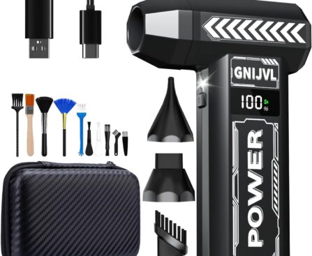 Electric Air Duster, 150000RPM Brushless Motor 4-Gear Adjustable Compressed Air Duster with LED Light,One-tap Booster with 8000mAh Rechargeable Battery, With storage bag for PC, Car, House, Outdoor