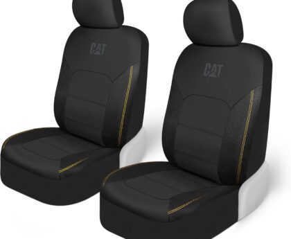 Cat FlexHybrid Car Seat Covers, Black Premium Faux Leather + Mesh Seat Covers for Cars Trucks SUV, Universal Fit Car Seat Covers Front Seats Only, Automotive Interior Covers, Ideal Truck Seat Covers