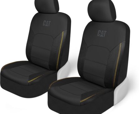 Cat FlexHybrid Car Seat Covers, Black Premium Faux Leather + Mesh Seat Covers for Cars Trucks SUV, Universal Fit Car Seat Covers Front Seats Only, Automotive Interior Covers, Ideal Truck Seat Covers