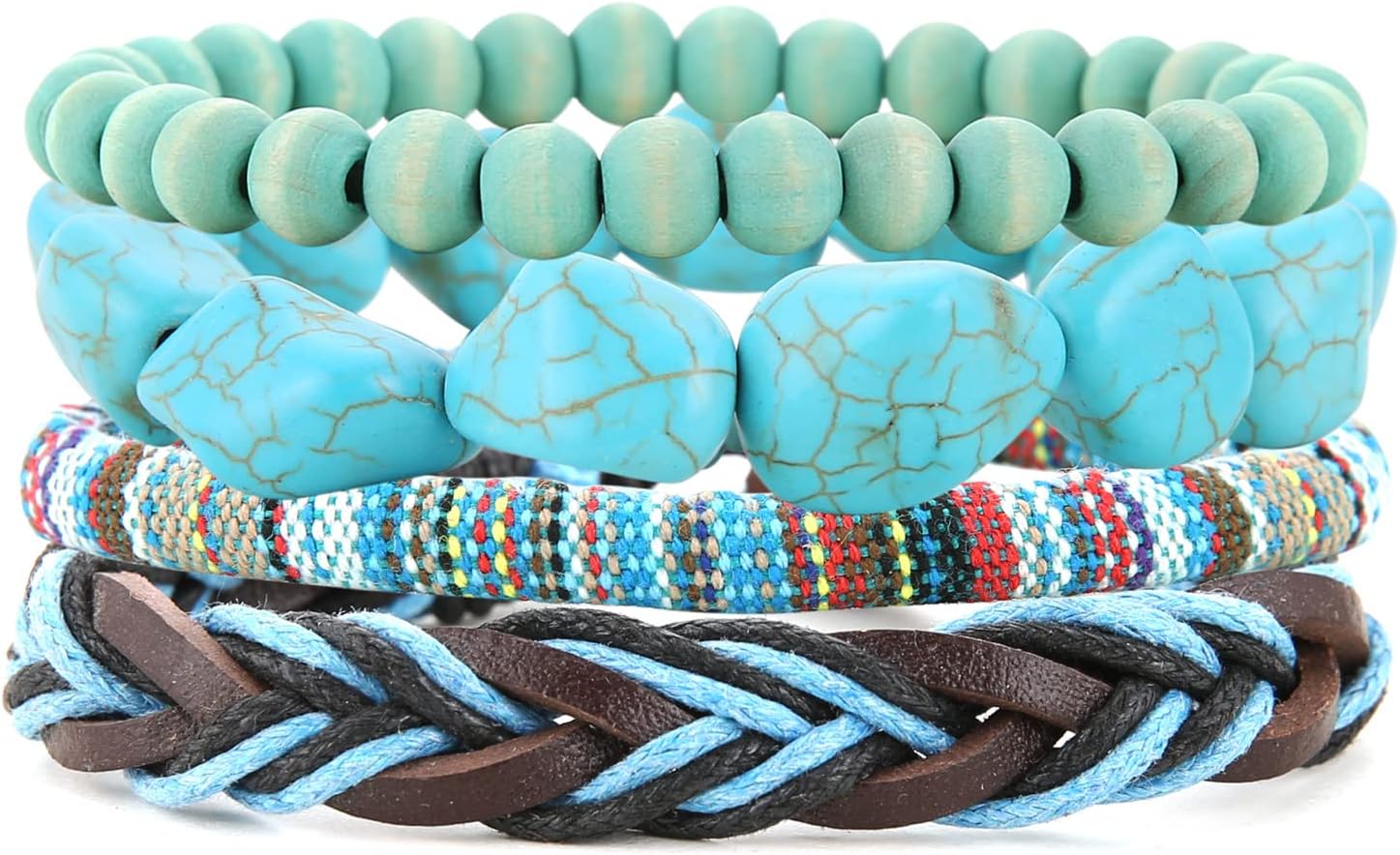 HZMAN Wrap Bracelets Men Women, Hemp Cords Wood Beads Ethnic Tribal Bracelets, Leather Wristbands