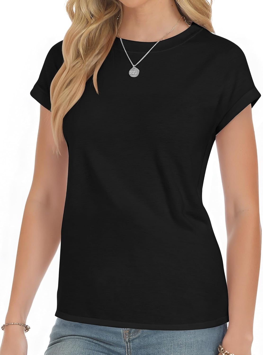 YOGINGO Short Sleeve Shirts for Women Crew Neck Tee – Fashion Summer Spring Cap Sleeve Tops for Women