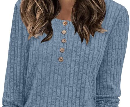 DB MOON Womens Lightweight Sweaters 2025 Long Sleeve Henley Shirt Fall Casual Crewneck Tunic Tops