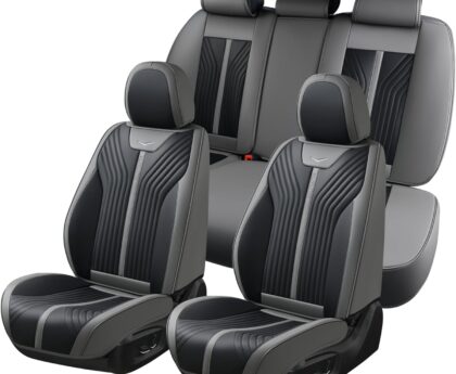 FLORICH Seat Covers for Car Waterproof Seat Cover Full Set Leather Car Seat Cushion Universal Carseat Cover Front and Rear Fit for Most Cars Trucks SUV, Gray&Black