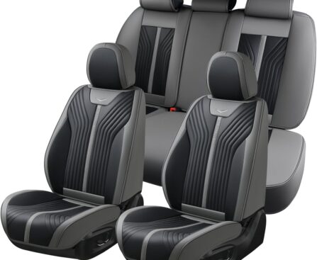 FLORICH Seat Covers for Car Waterproof Seat Cover Full Set Leather Car Seat Cushion Universal Carseat Cover Front and Rear Fit for Most Cars Trucks SUV, Gray&Black