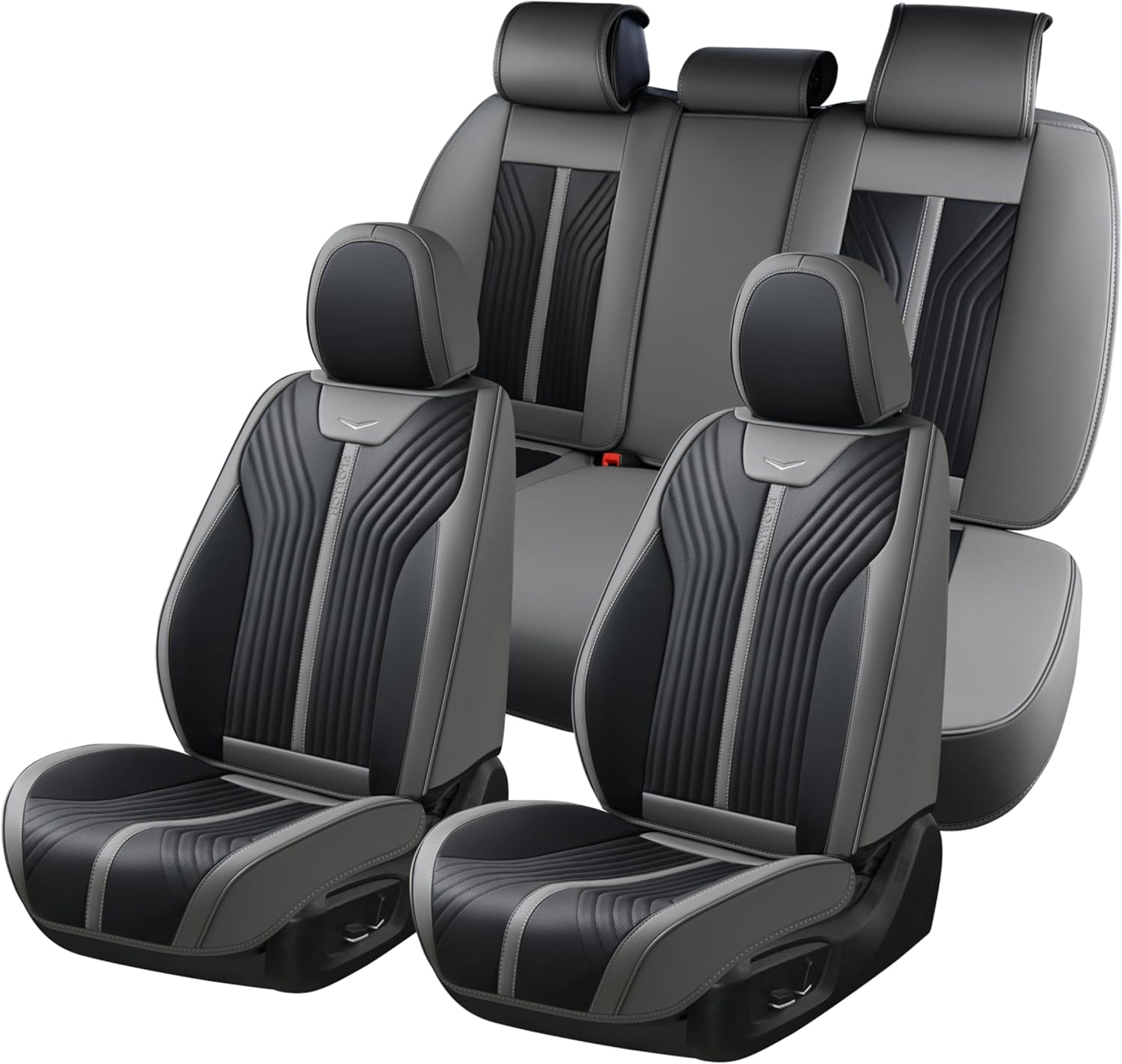 FLORICH Seat Covers for Car Waterproof Seat Cover Full Set Leather Car Seat Cushion Universal Carseat Cover Front and Rear Fit for Most Cars Trucks SUV, Gray&Black