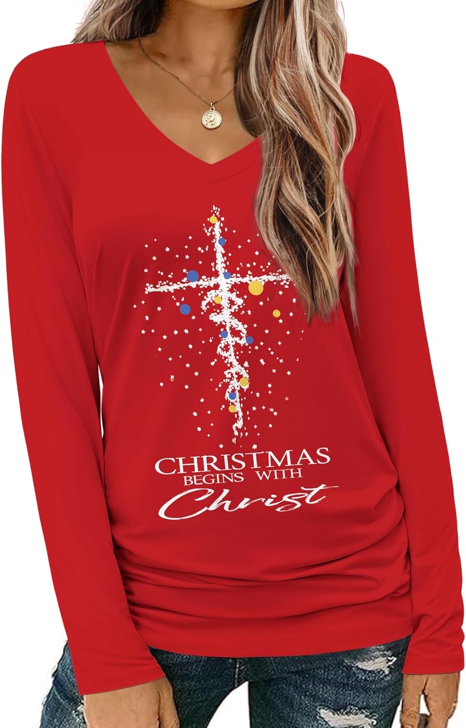 Zeagoo Womens T Shirts Long Sleeve V Neck Basic Tee Casual Loose Fit Soft Fall Tops Outfits 2025 S-XXL