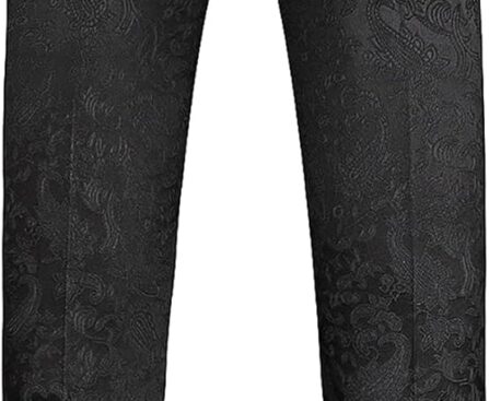 Mens Jacquard Floral Dress Pants Slim Fit Tuxedo Suit Pants